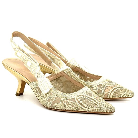 DIOR J'ADIOR Butterfly Macrame Embroidered Slingback Sandals Heels Pumps - Picture 9 of 15